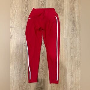 SET Active Red Leggings with White Side Stripes